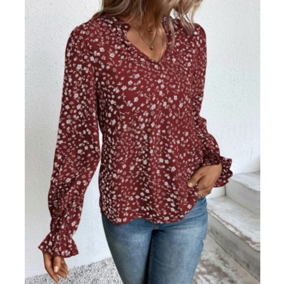 Boho floral print flounce sleeve blouse - Picture 4 of 6